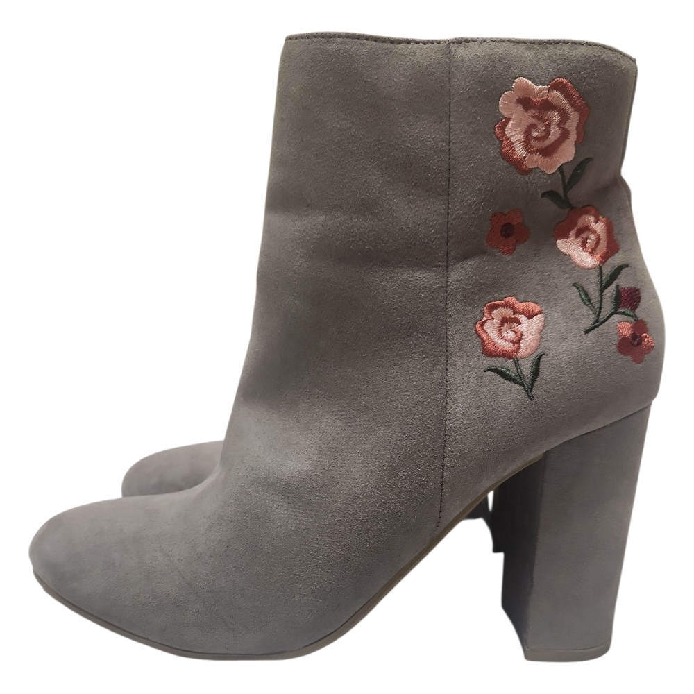 Report Gray Floral Embroidered Suede Ankle Boots Booties Women's Size 7.5 - Picture 5 of 15